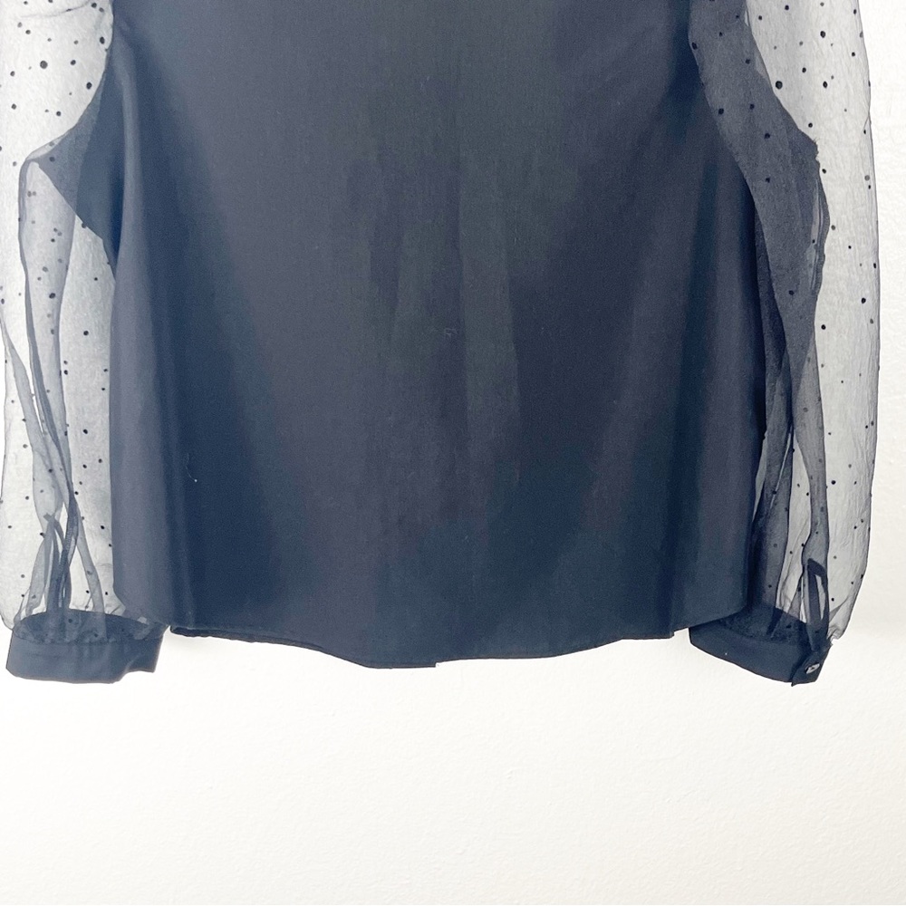 ZARA Black Sheer Long Puffy Sleeves Button Blouse Medium Boho Academia Grunge - Picture 8 of 9
